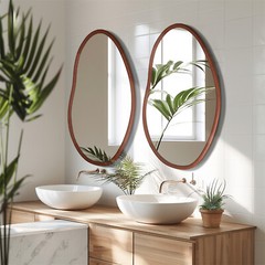 33/44 in Large Irregular Wall Decorative Mirror Solid Wood Frame Entry Venetian