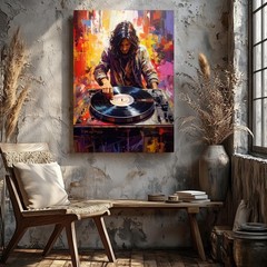 Dynamic Dj Performance Canvasvibrant Digital Art Of Music And Energy Wall Art
