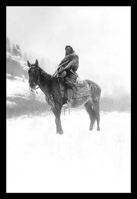 Native American in Snow Poster Print