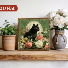 Dark Green Floral Cat Wooden Plaque for Cat Lovers Victorian Home Decor