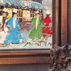 Vintage Impasto Paris Street Scene Oil Painting Ornate Heavy Carved Wood Frame