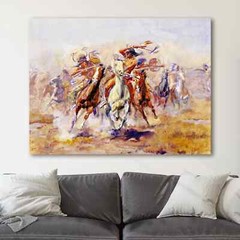Sioux and Blackfeet Meet by Charles Marion Russell Western Canvas Wall Art Print