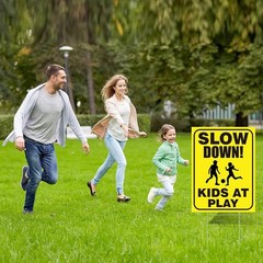 4 Pieces Slow Down Kids At Play Sign with Metal Stake, 12 x 16 Inch Kids At Play