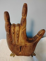 Large Wood Carved Hand Featuring I Love You Sign Tallest Point Is 12 In