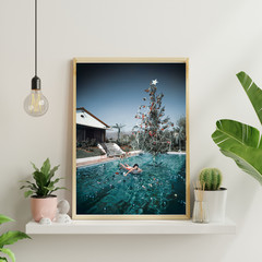 Slim Aarons Christmas Swim Poster Vintage Holiday Photography Canvas Wall Art