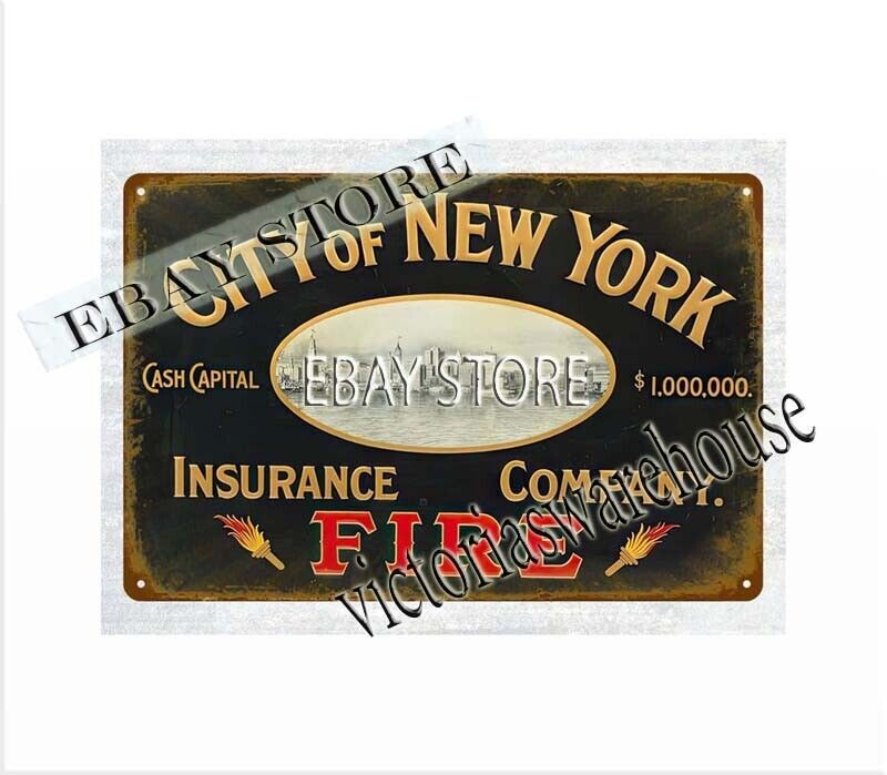 CITY OF NEW YORK FIRE INSURANCE metal tin sign brewery bar art prints