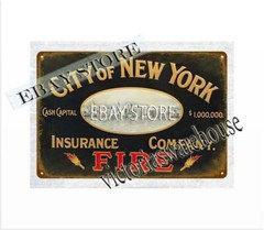 CITY OF NEW YORK FIRE INSURANCE metal tin sign brewery bar art prints