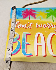 «Don’t Worry Beach Happy» Hanging Wooden Sign Tropical Palm Tree Summer Decor