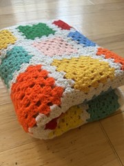 VTG Handmade Crochet Granny Square Afghan White 62×48 Throw Cottage Chore