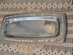 Handcrafted Mother of Pearl Inlay Silver Tone Tray Rectangular India Reflective