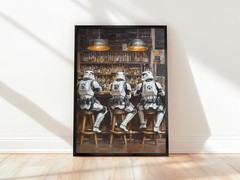Funny Sci Fi Wall Art Poster Featuring Stormtroopers at the Bar Scene Humorous