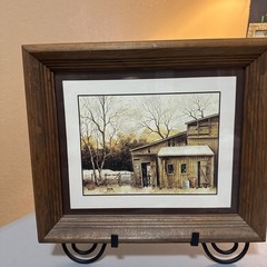 (2)Vintage Country Barn Wooden Framed Print Rustic Farmhouse Wall Art Decor