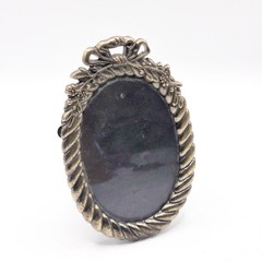 Vintage Pewter Tone Oval Picture Frame Rope Border Floral Bow Small 3×4.5