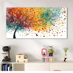 Trogonup Colorful Tree of Life Wall Art for Living Room Butterfly Plant Lands…