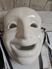 Face Masks (2) Wall Hangings Ceremic Vintage Black White