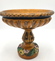 Floral Pedestal Compote Bowl Tazza Black Gold 9in Centerpiece Italy VTG