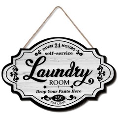 Jetec Vintage Wood Laundry Room Decor Hanging Wall Sign 12 x 8 inches, White