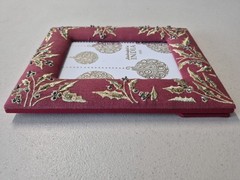 4×6 Picture Frame Handcrafted In India Red Fabric, Gold Botanical Embroidery
