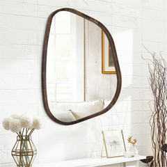 Asymmetrical Accent Mirror for Wall Irregular Oval Wood Frame Modern Unique Wall