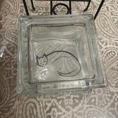 S Perry Sleeping Cat Glass glowBlock Decor Metal Stand Made in Germany Clear
