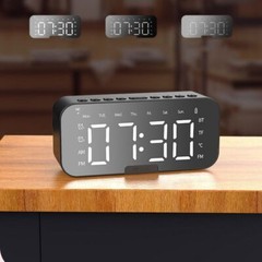 Digital Alarm Clock Wireless Bluetooth Mirror LED With Speaker USB Rechargeable