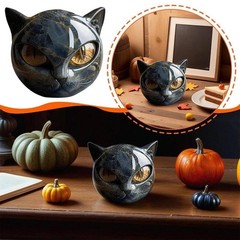 Luxury Black Cat Stone Sculpture Resin Office Desk Ornament Elegant Home Decor
