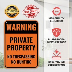 2 Pack No Trespassing No Hunting Signs 14×10 In Aluminum Outdoor Warning Orange