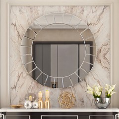 Extra Large Art Mirror Wall Hanging Round 32 In Glass Bevelled Living Room Decor