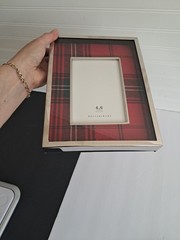 Pottery Barn Lynbrook Red Plaid Picture Frame Chrome Silver 4×6 Photo Shadow Box