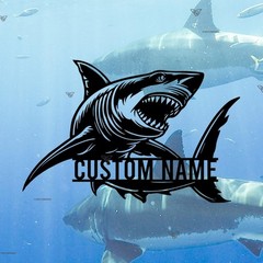 Custom Great White Shark LED Metal Sign Personalized Beach House Wall Decor