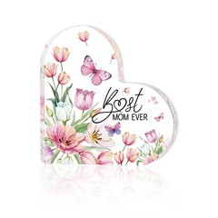Smile Mother’s Day HeartShaped Acrylic Plaque, Best Mom Ever Signs for Birthd…