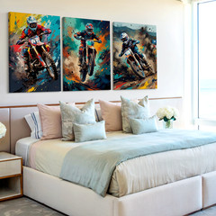 3 Pieces Vibrant Motocross Racing Large Wall Art Set for Bedroom Set Of 3