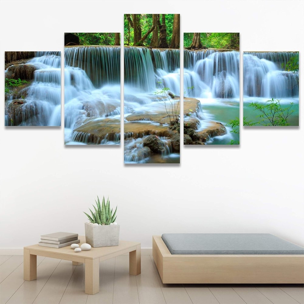 Wall26 Waterfall In Forest Photo Art Canvas Print Wall Art Set of 5