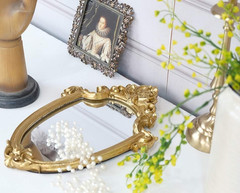 Vintage 11.6 X 9 Inch Very Small Decorative Wall Mirror Gold Shield Shape