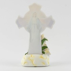 God Bless You Battery Operated 8″ Illuminated Cross with Mother Mary Figurine