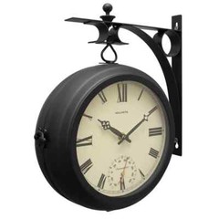 Hanging Clock 9-in. Indoor/ Outdoor Double-Sided Vintage Metal Frame Thermometer
