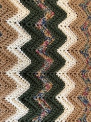 Vtg Hand Crochet Chevron Afghan Blanket Retro Earth Tone Zigzag Fringe Throw
