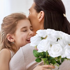 EZFLOWERY 12 Pcs Artificial Roses Flower White Silk with Single Stems Real Touch