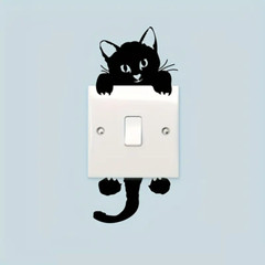 CAT LIGHT SWITCH STICKER Black Kitty Kitten graphic art wall outlet cover decal
