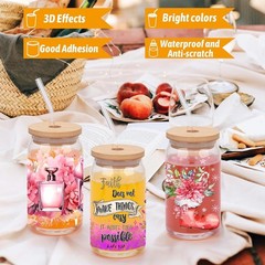 UV DTF Cup Wraps for Glass Cups 16 oz, 10 Sheets Cup Rub on Transfers for Cra