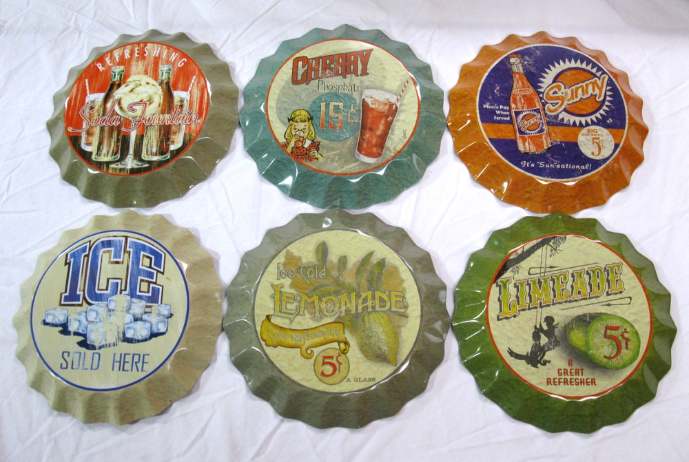 Ohio Wholesale Inc. Home Decor Nostalgic Metal Bottle Cap Wall Signs Set Of 6
