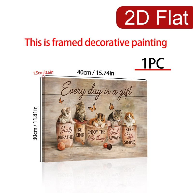 Rustic Wood Kitten Inspirational Quote Canvas Wood Frame Wall Decor Gift