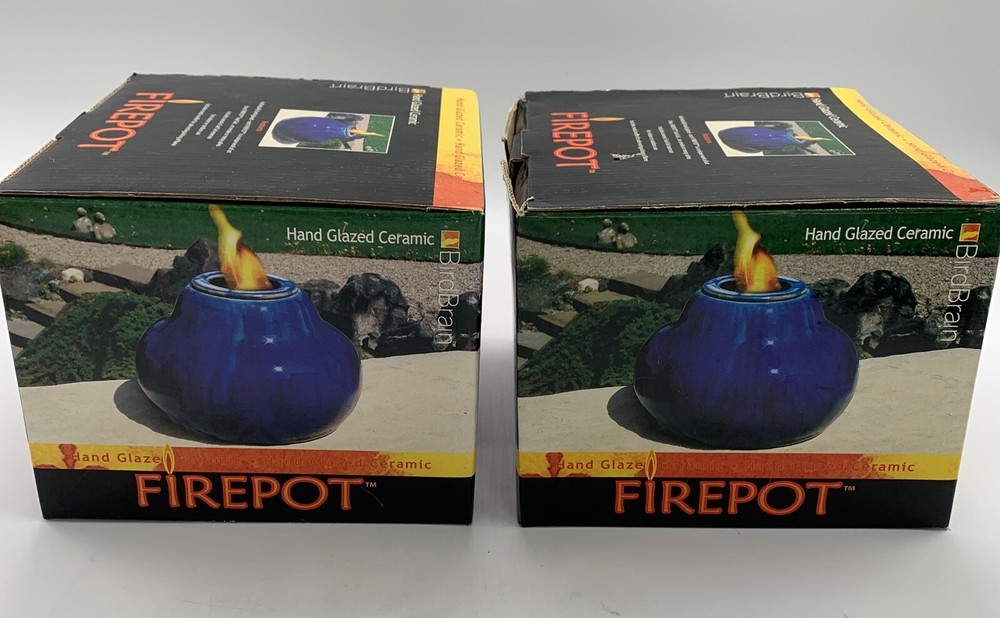 Lot Of 2 Firepot Hand Glazed Ceramic Bird Brain with Snuffers, Blue