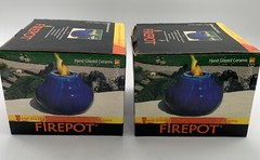Lot Of 2 Firepot Hand Glazed Ceramic Bird Brain with Snuffers, Blue