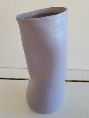 LILAC CERAMIC ASYMMETRICAL HANDBLOWN VASE 8.75 INCHES DIAMETER 3.5 INCHES