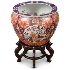 US Seller – 15 Inch Porcelain Japanese Origami Motif Chinese Fishbowl Planter