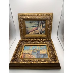 Vintage Regal Metalcraft Gold Ornate Framed Art Prints Set of 2 Van Gogh Bridge