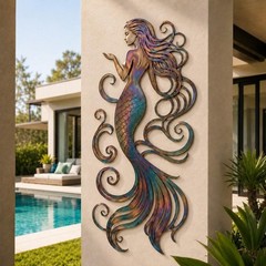 Mermaid Metal Wall Art, Coastal Mermaid Wall Decor, Beach House Ocean Wall