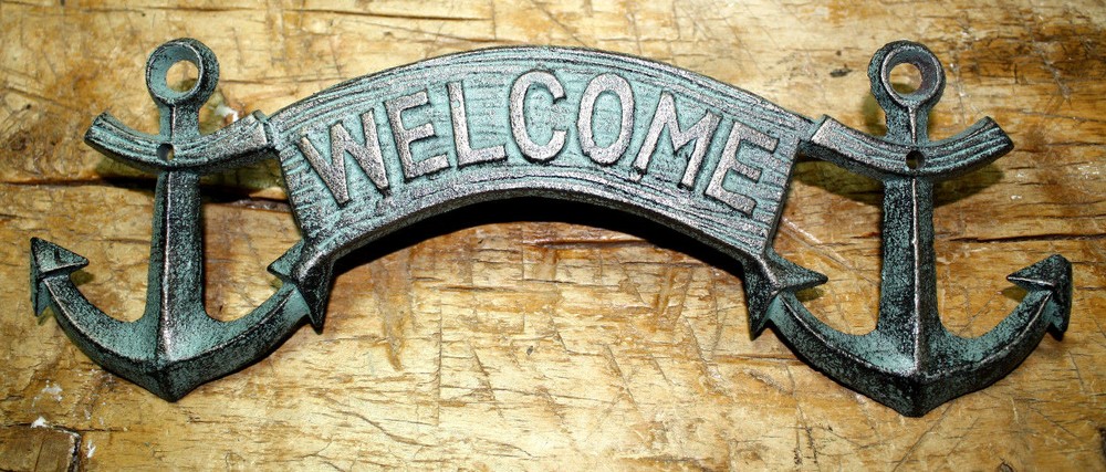 Cast Iron ANCHOR WELCOME Plaque Sign Nautical Wall Pool Home Decor BOAT HOUSE