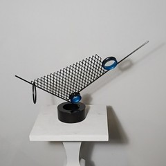 Mark R English Abstract Metal Sculpture Black Base w/ Blue Rings (Blue Orbit )